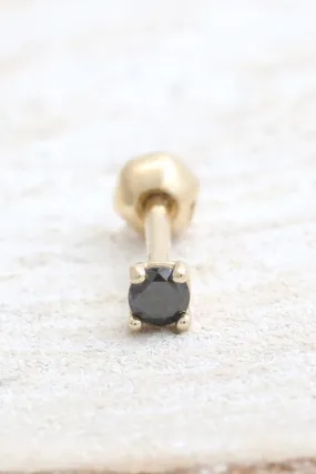 14K 18K Solid Gold 0.03ct Genuine Black Diamond 4 Prongs Setting Stud Cartilage Tragus Helix Conch Lobe Piercing Earring