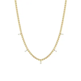 14k 5 Vertical Baguette Diamond Medium Box Chain Necklace