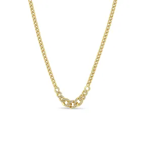 14k Pavé Diamond Graduated Curb Chain Necklace