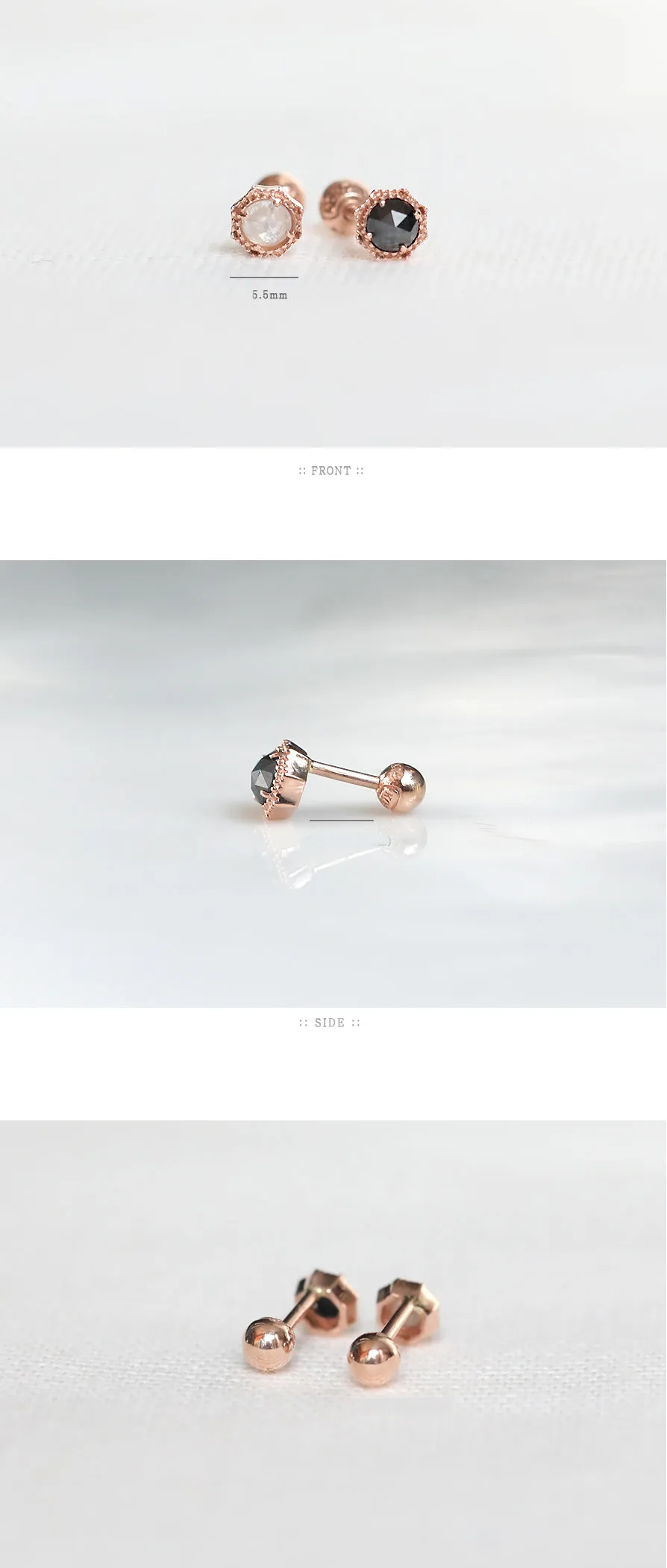 14K Solid Gold 4mm Rough Diamond Helix Tragus Cartilage Conch Barbell Piercing Earring Stud 18g