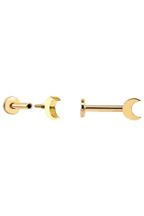 14k Solid Gold Crecent Half Moon Tragus Helix Internally Threaded Flat Back Earring Labret Stud