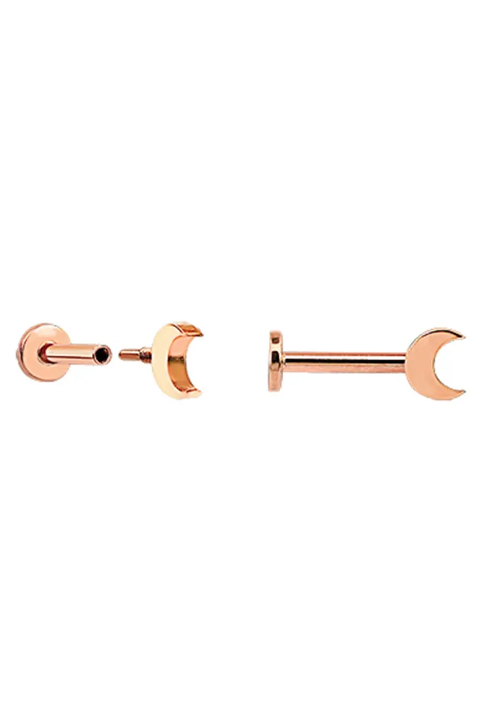 14k Solid Gold Crecent Half Moon Tragus Helix Internally Threaded Flat Back Earring Labret Stud