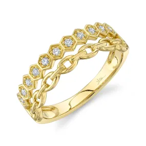 14K Yellow Gold 0.13 Carat Total Weight Diamond Hexagon Link Ring