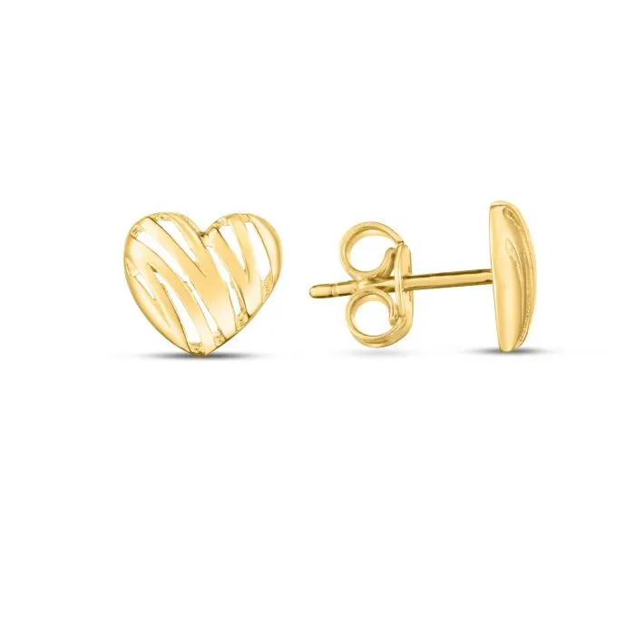 14K Yellow Gold Scribble Heart Stud Earrings