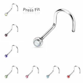 20 Gauge 316L Surgical Steel Nose Screw with Press Fit C.Z.