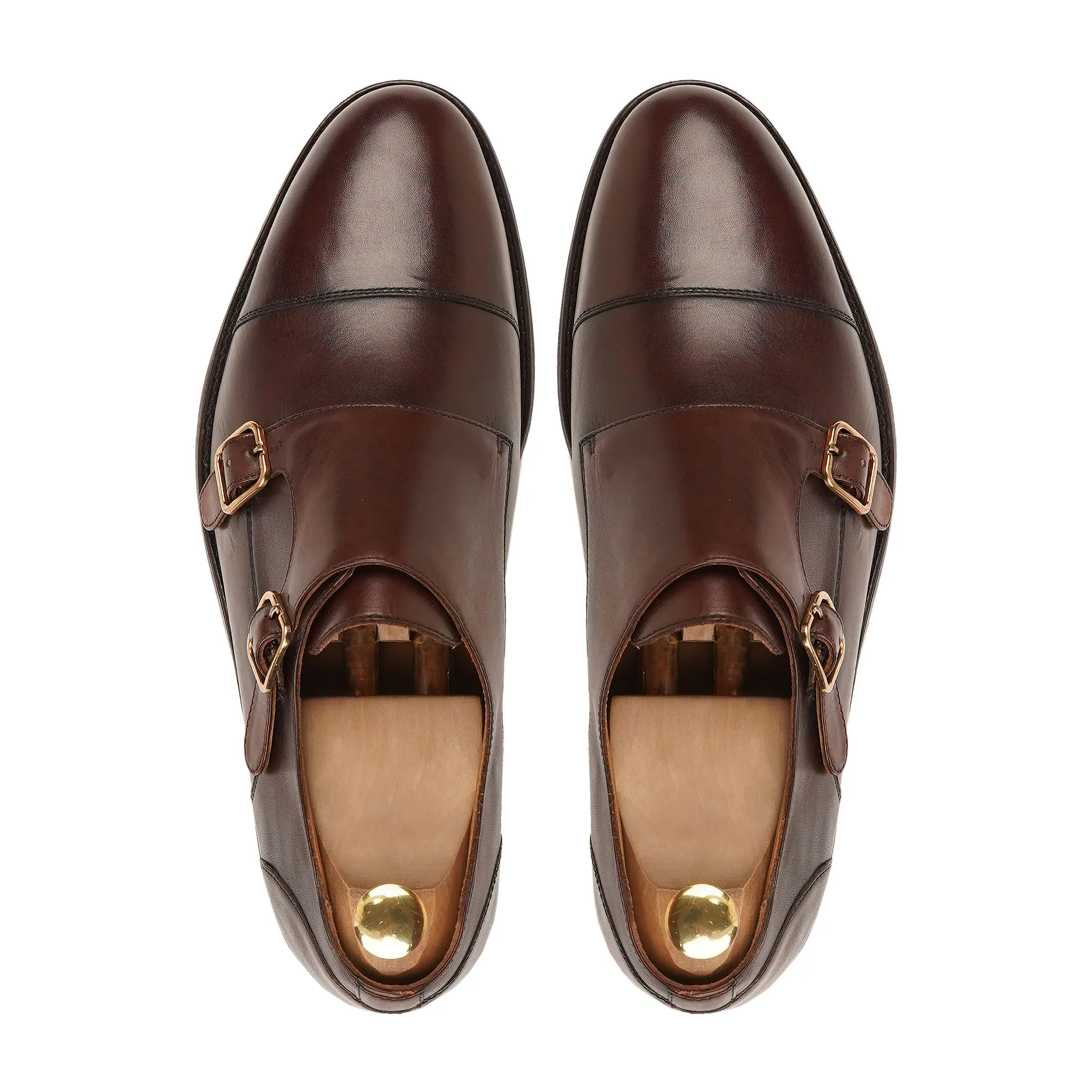 Allin - Men's Brown Calf Leather Double Monkstrap