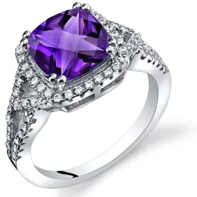 Amethyst Ring Sterling Silver Cushion Cut Checkerboard 2.00 Carats Size 6