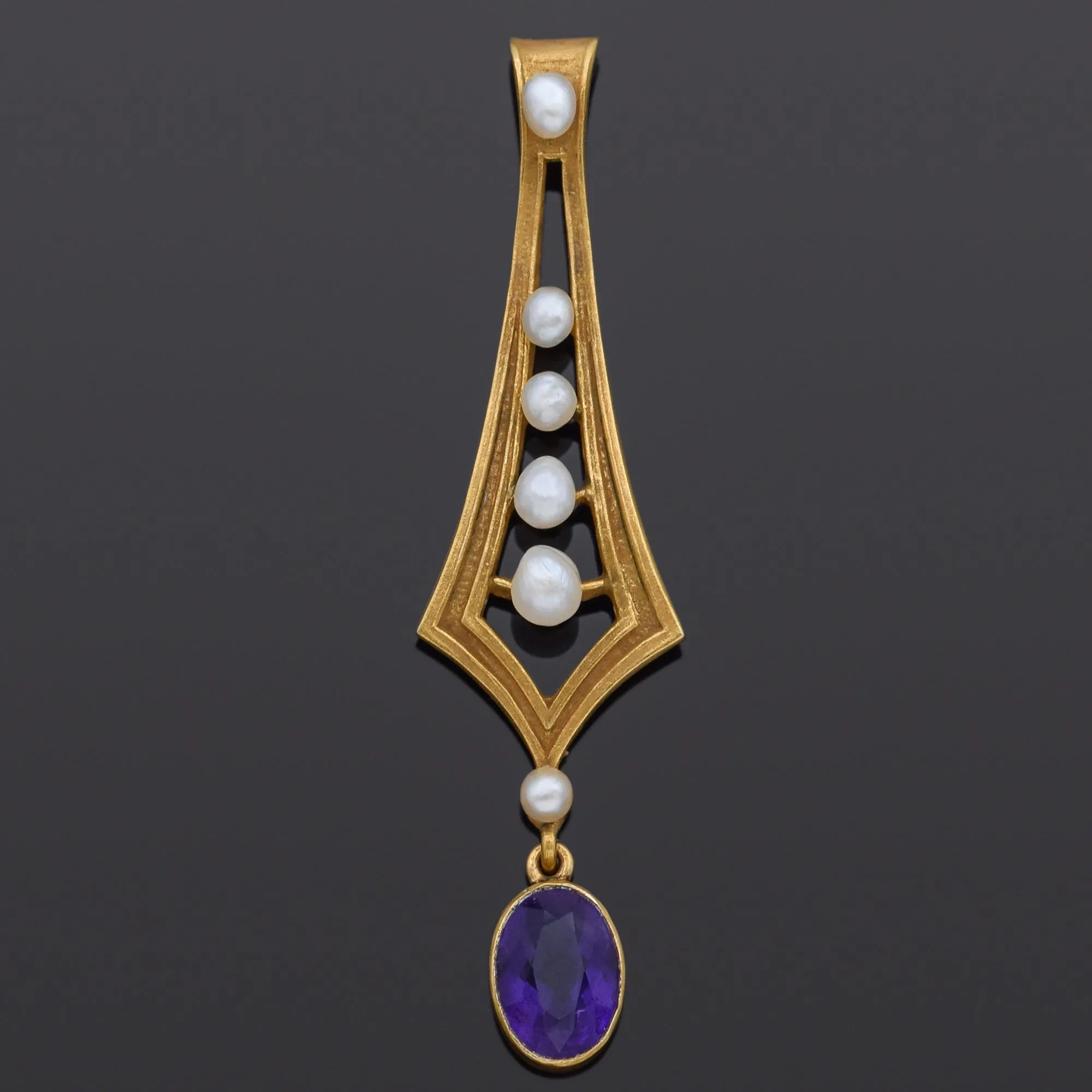 Antique 14K Yellow Gold Amethyst & Pearl Pendant