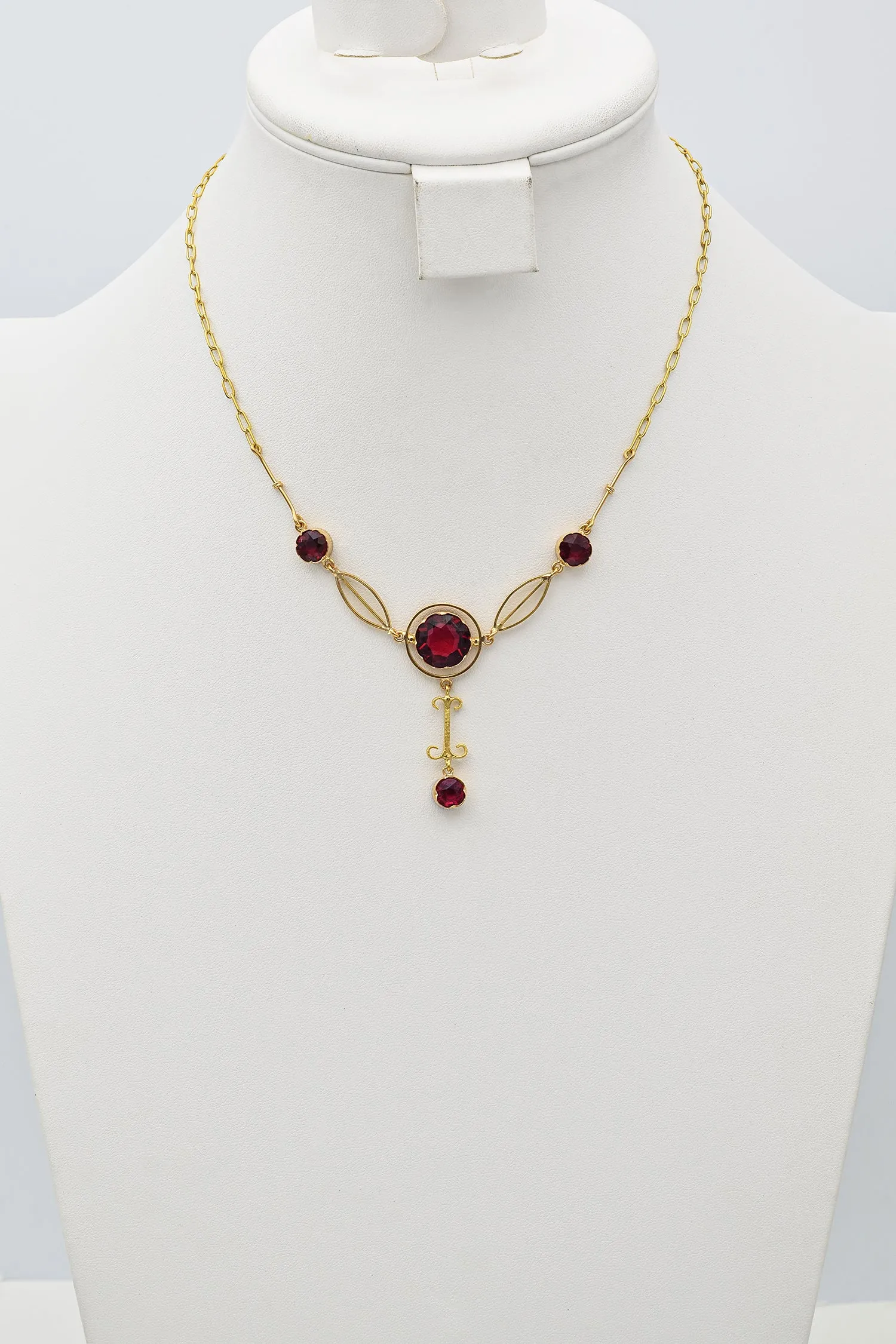 Antique 18K Yellow Gold Red Paste Necklace