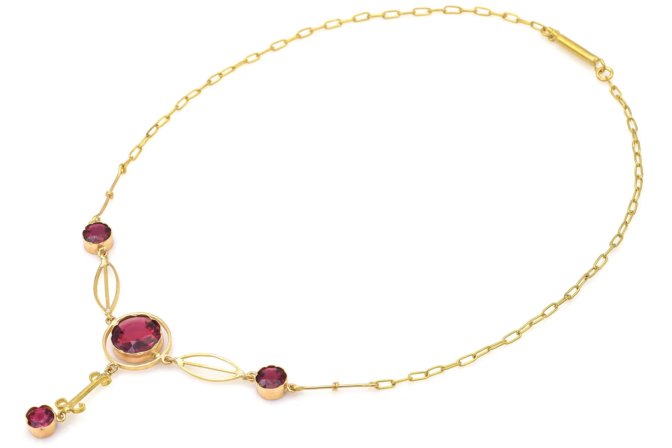 Antique 18K Yellow Gold Red Paste Necklace