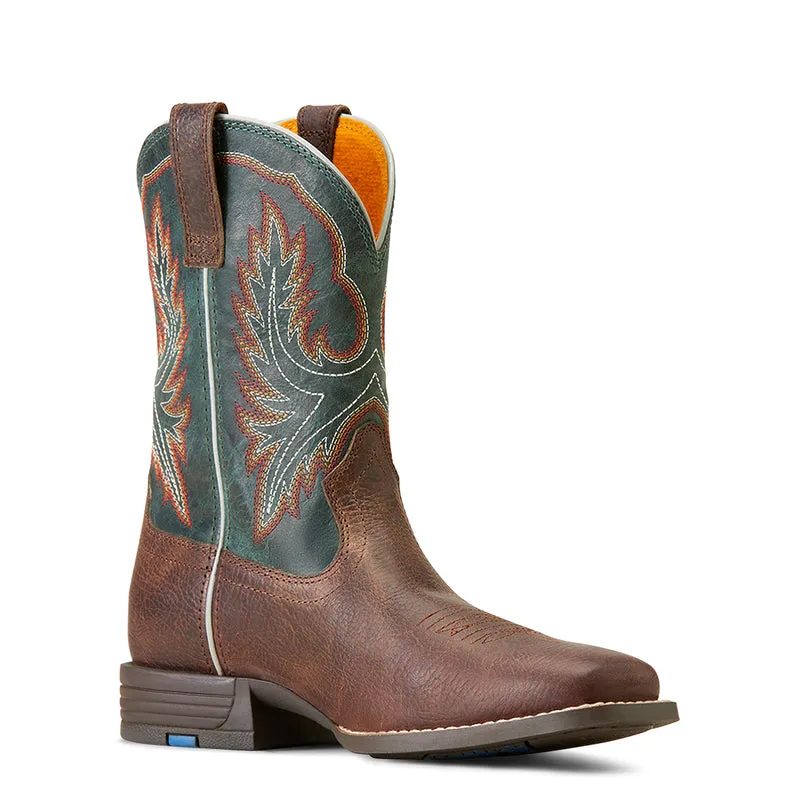 'Ariat' youth Wilder Western Square Toe - Hat Box Brown / Deepest Teal (1Y - 6Y)