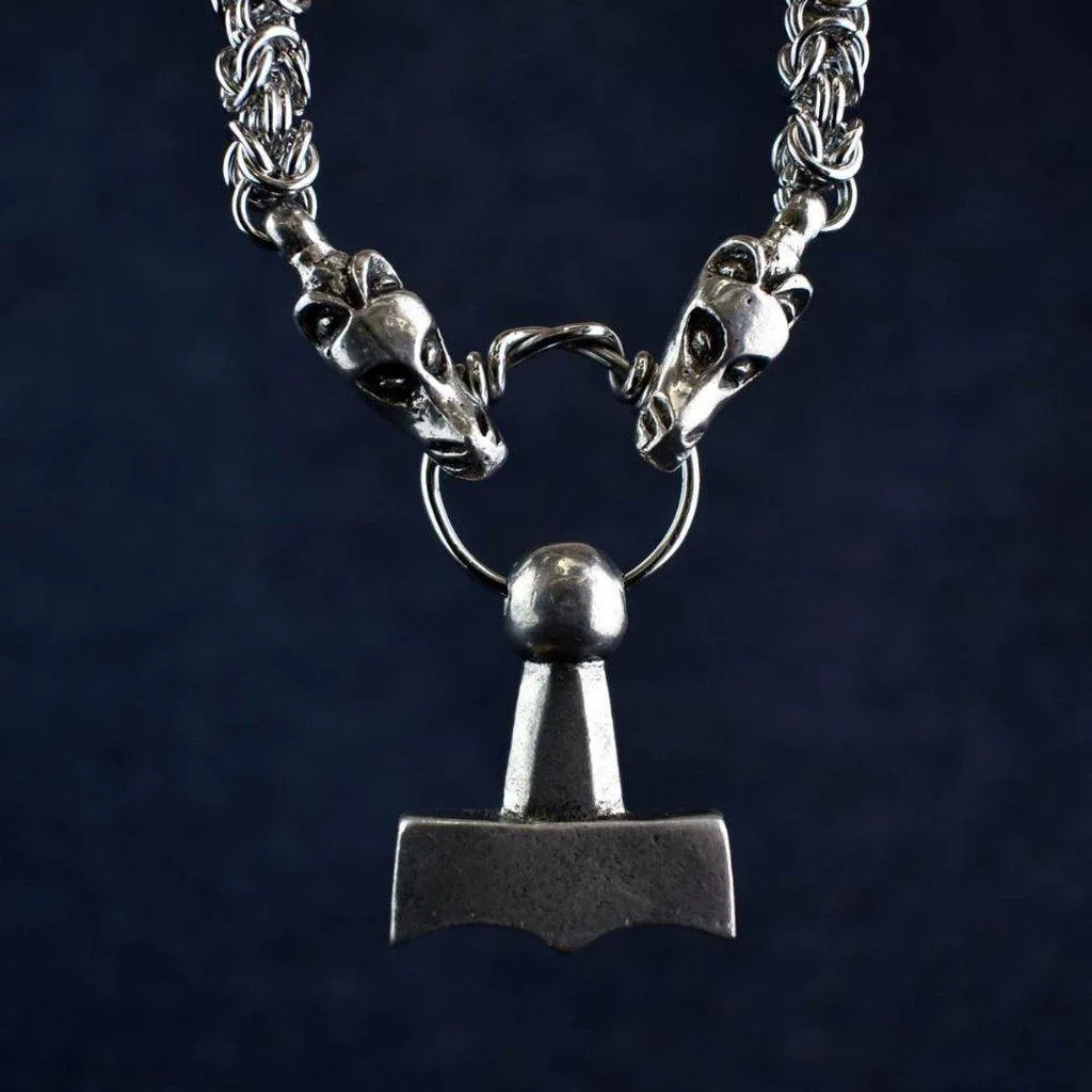 Asgard Mjolnir Pendant on Dragon Chain