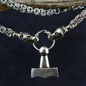 Asgard Mjolnir Pendant on Dragon Chain