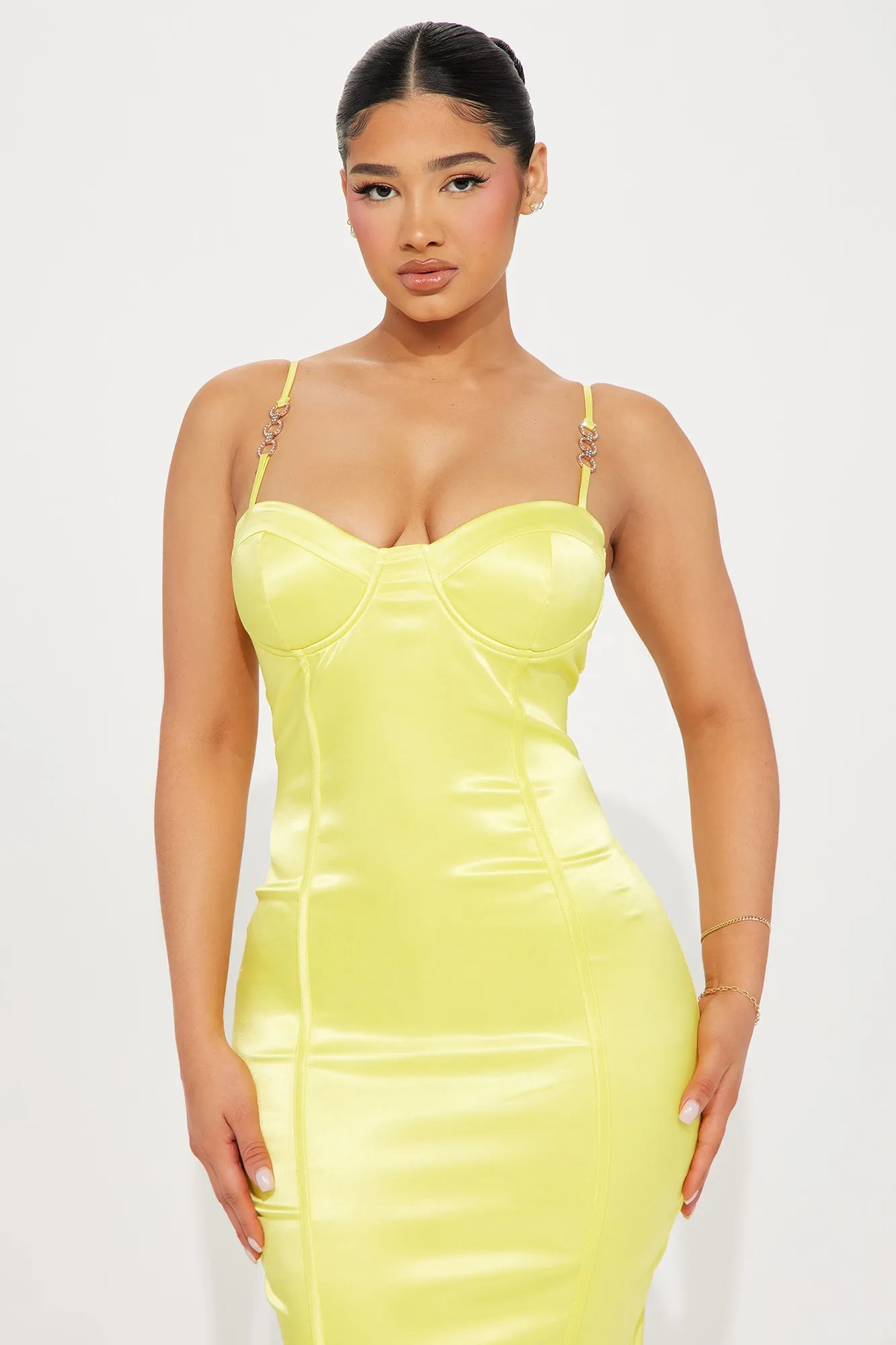 Be My Darling Satin Midi Dress - Yellow