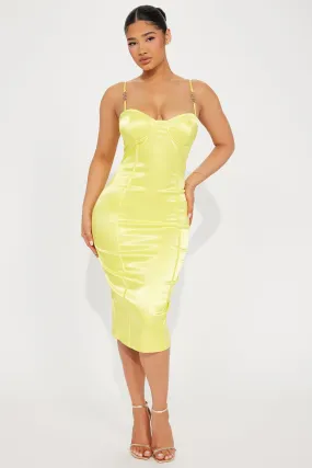 Be My Darling Satin Midi Dress - Yellow