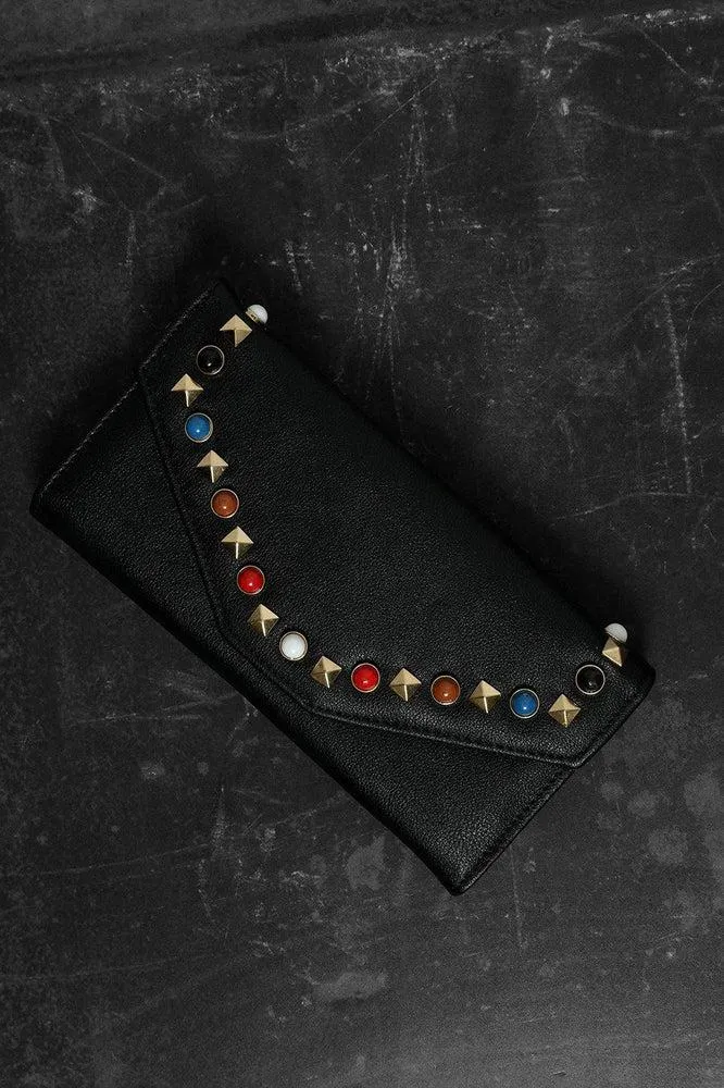 Black Multicolour Studs Vegan Leather Purse