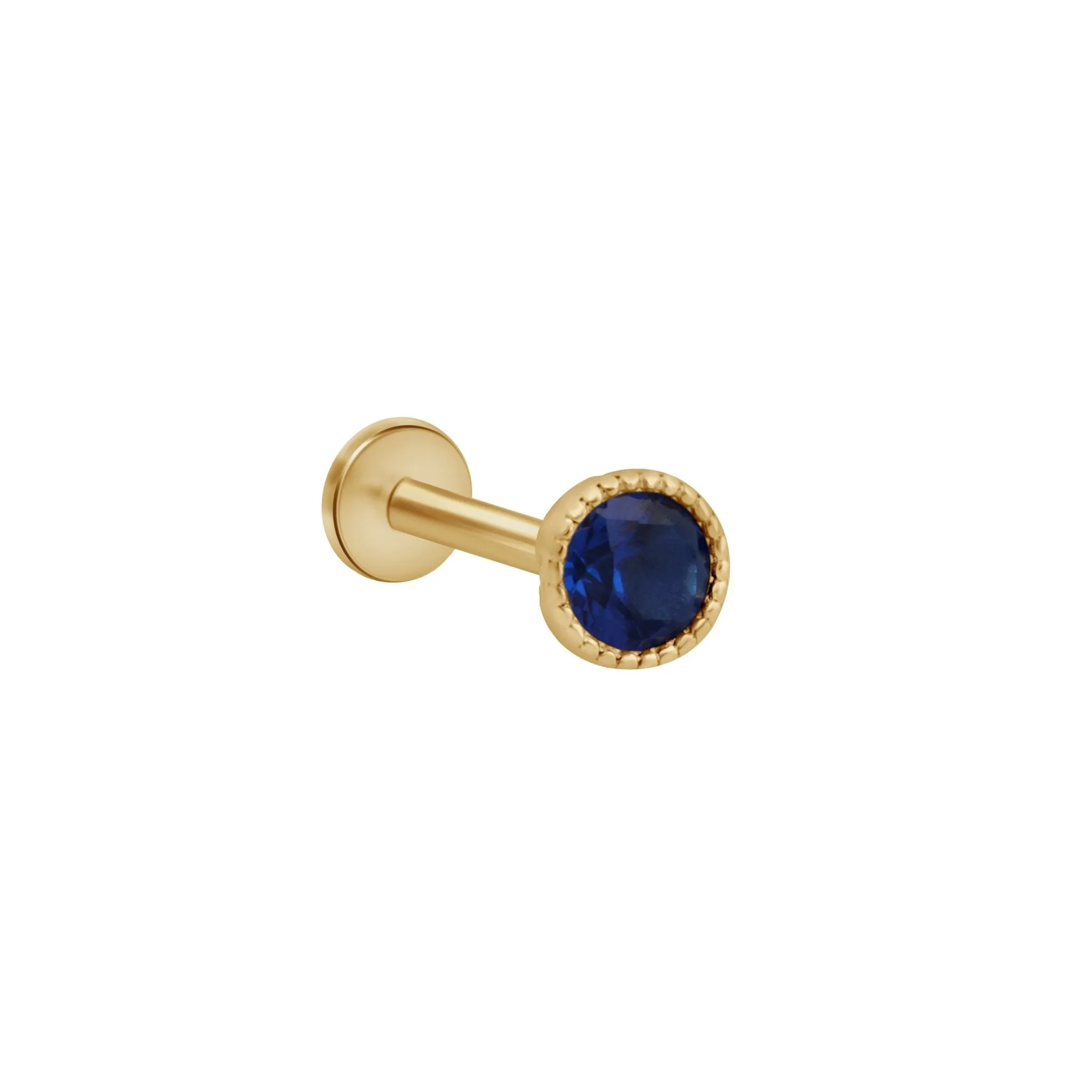 Blue Sapphire Milgrain Flat Back Stud