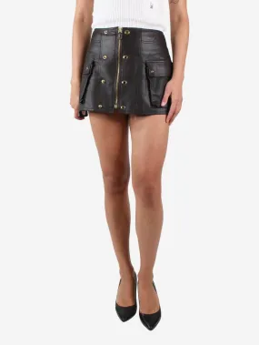 Brown leather mini skirt - size UK 14