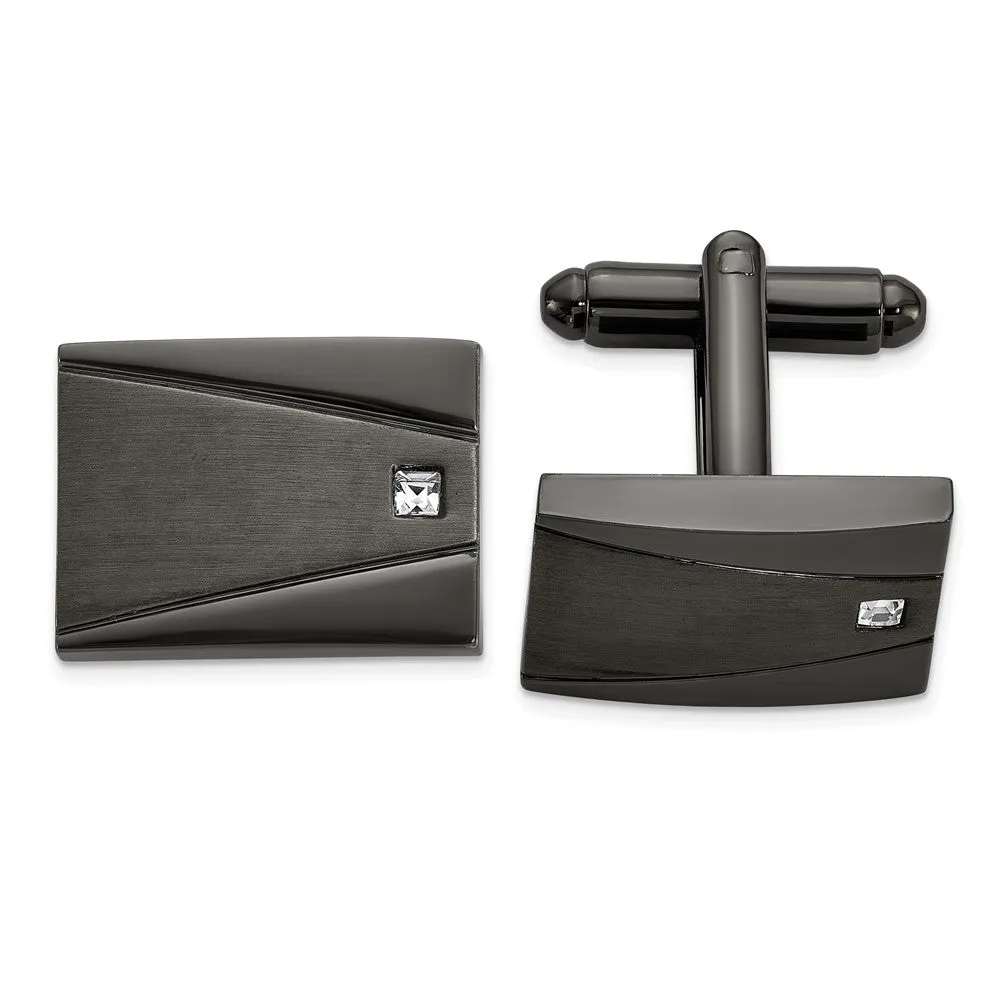 Chisel Stainless Steel Brushed and Polished Gunmetal IP-Plated with CZ Rectangle Cuff Links