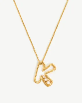 Chubby Pearl Initial Pendant Necklace  - Initial K | 18ct Gold Plated Vermeil/Pearl