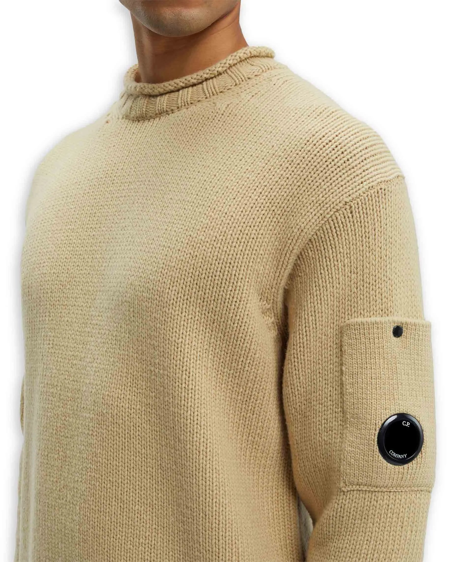 CP Company Lambswool Lens Jumper Shirt Roll Neck Beige Men's Shirt