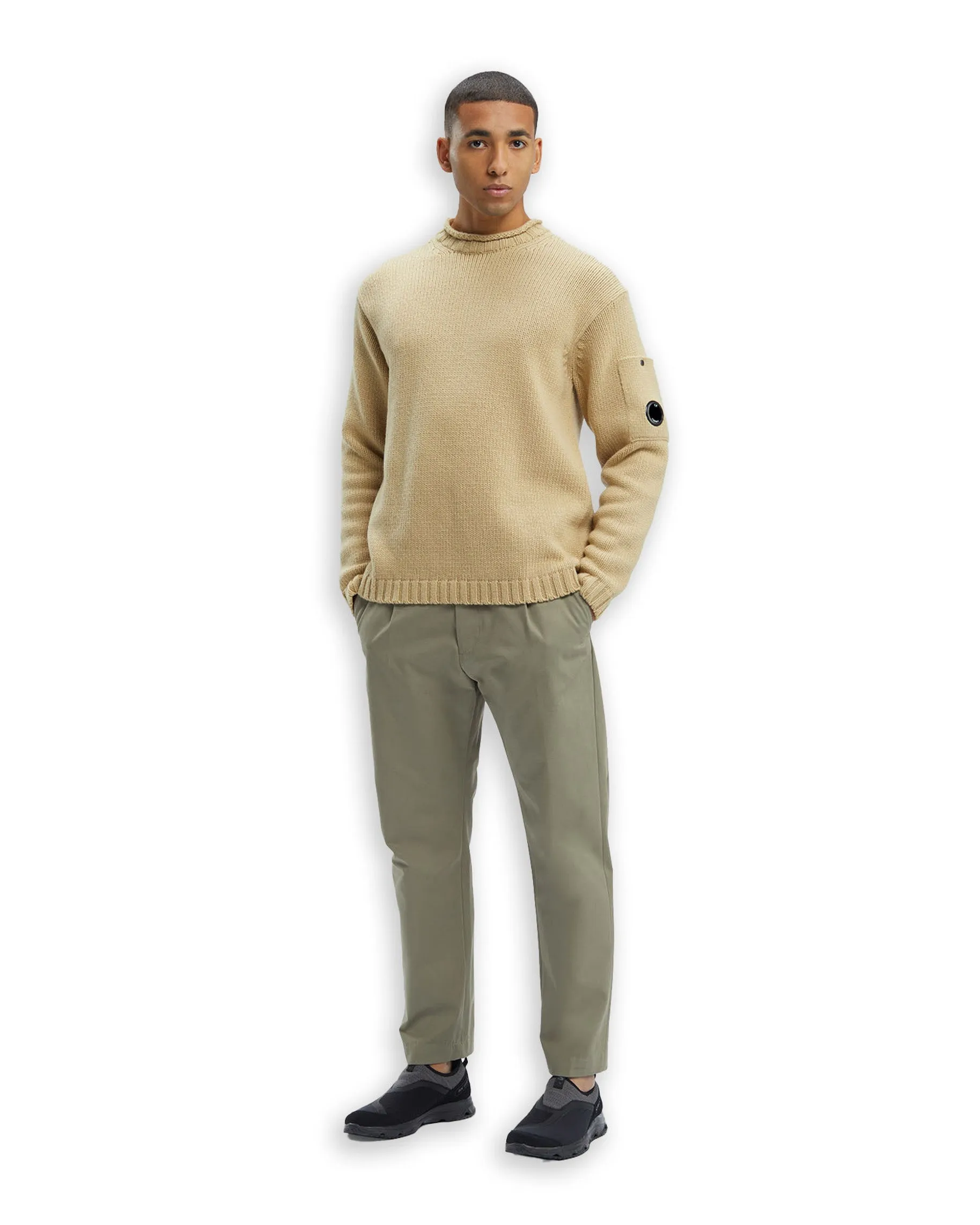 CP Company Lambswool Lens Jumper Shirt Roll Neck Beige Men's Shirt