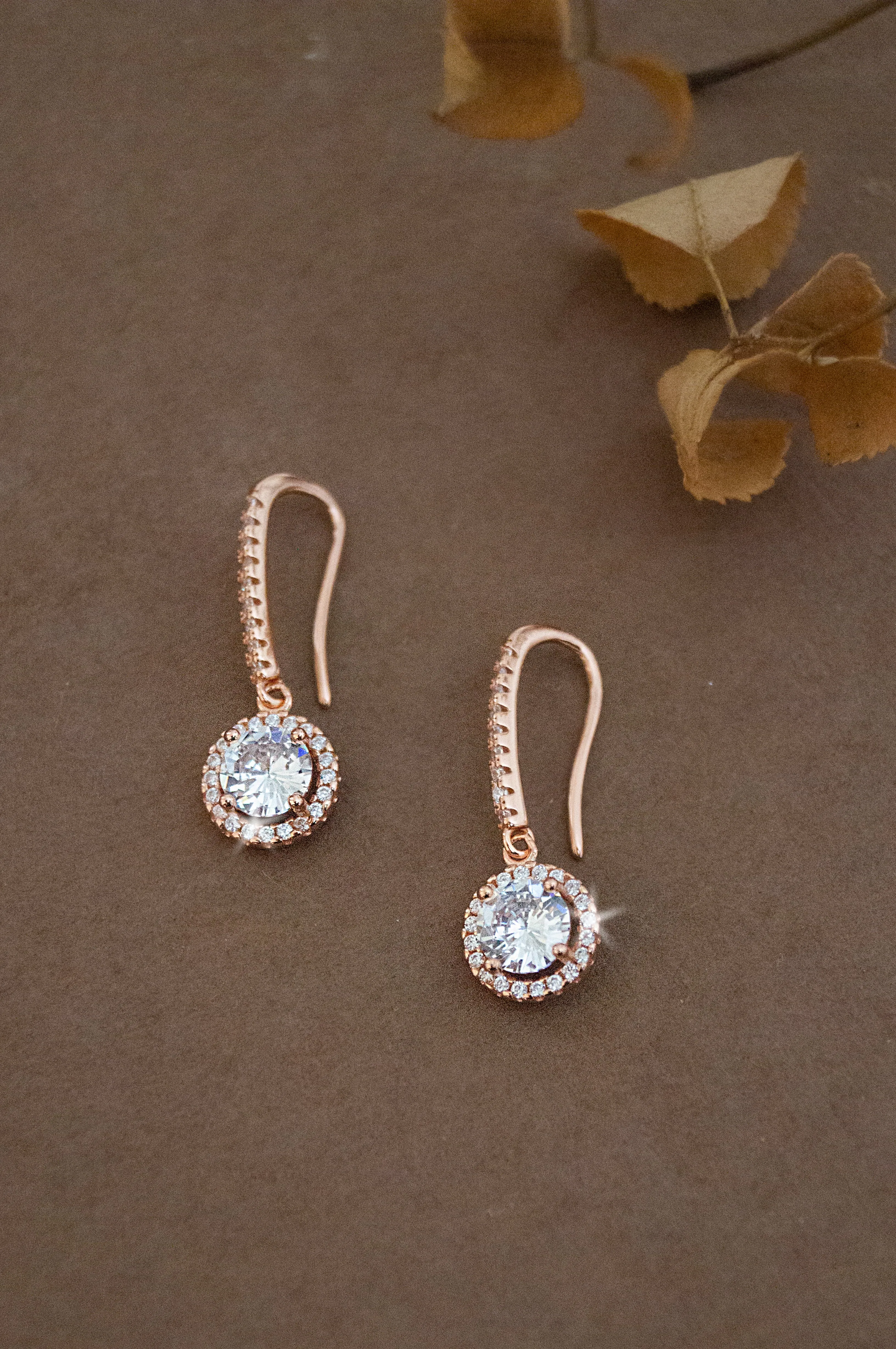 Dangling Sparkle Rose Gold Plated Sterling Silver Slip-On-Earrings