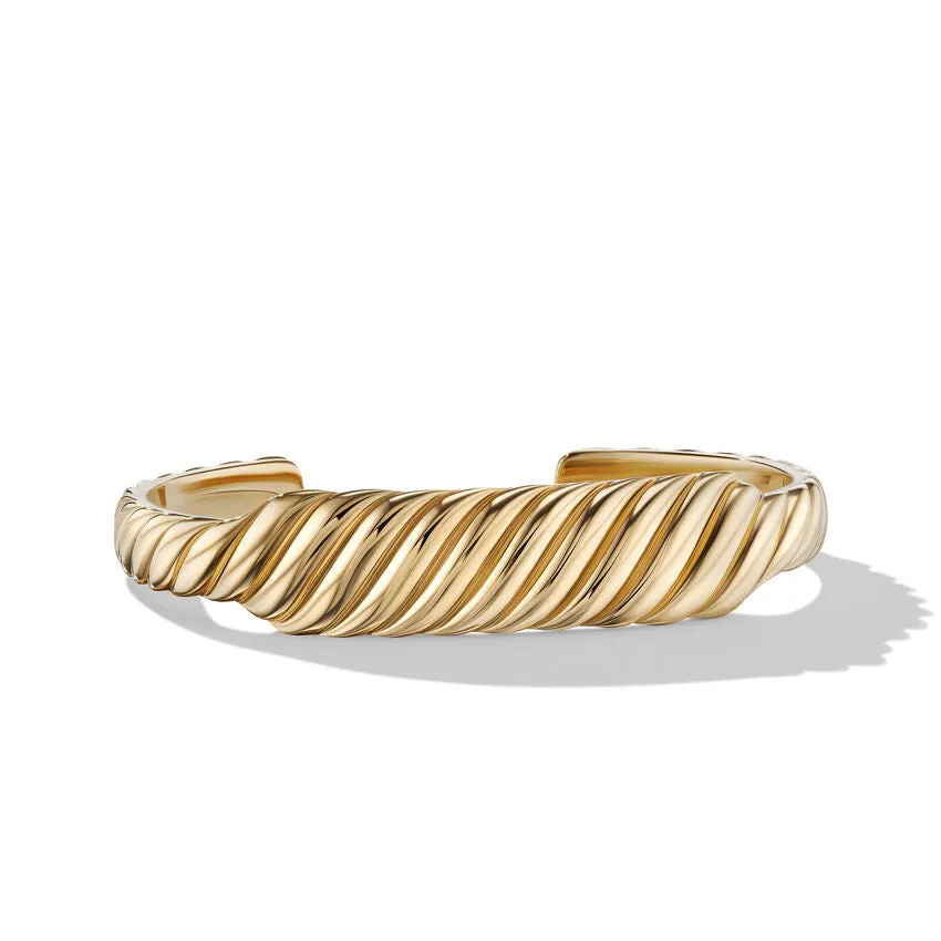 David Yurman Sculpted Cable Contour Cuff Bracelet in 18K Yellow Gold, 13MM