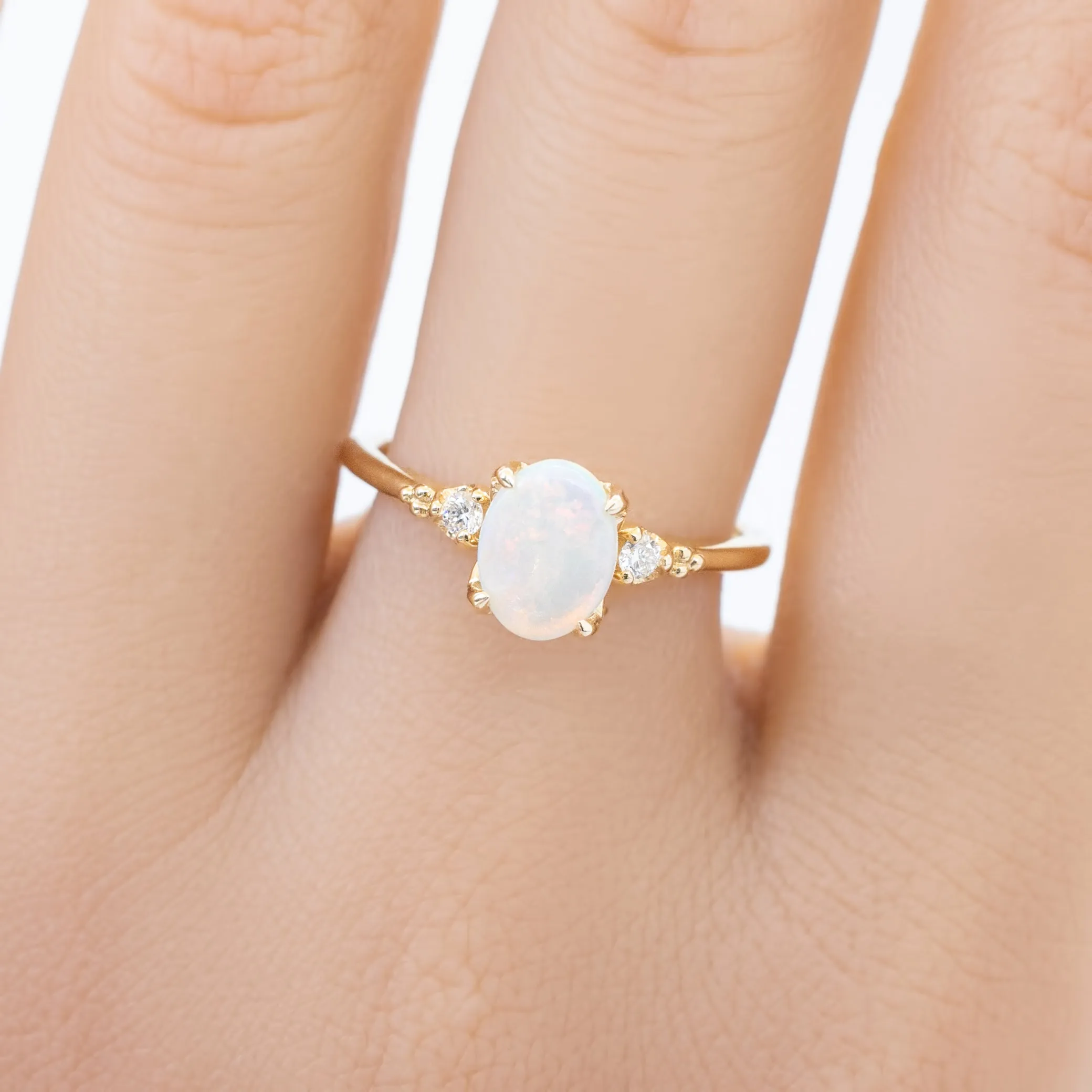 Estel Ring 0.6ct White Opal, 14K Yellow Gold (One of a kind)