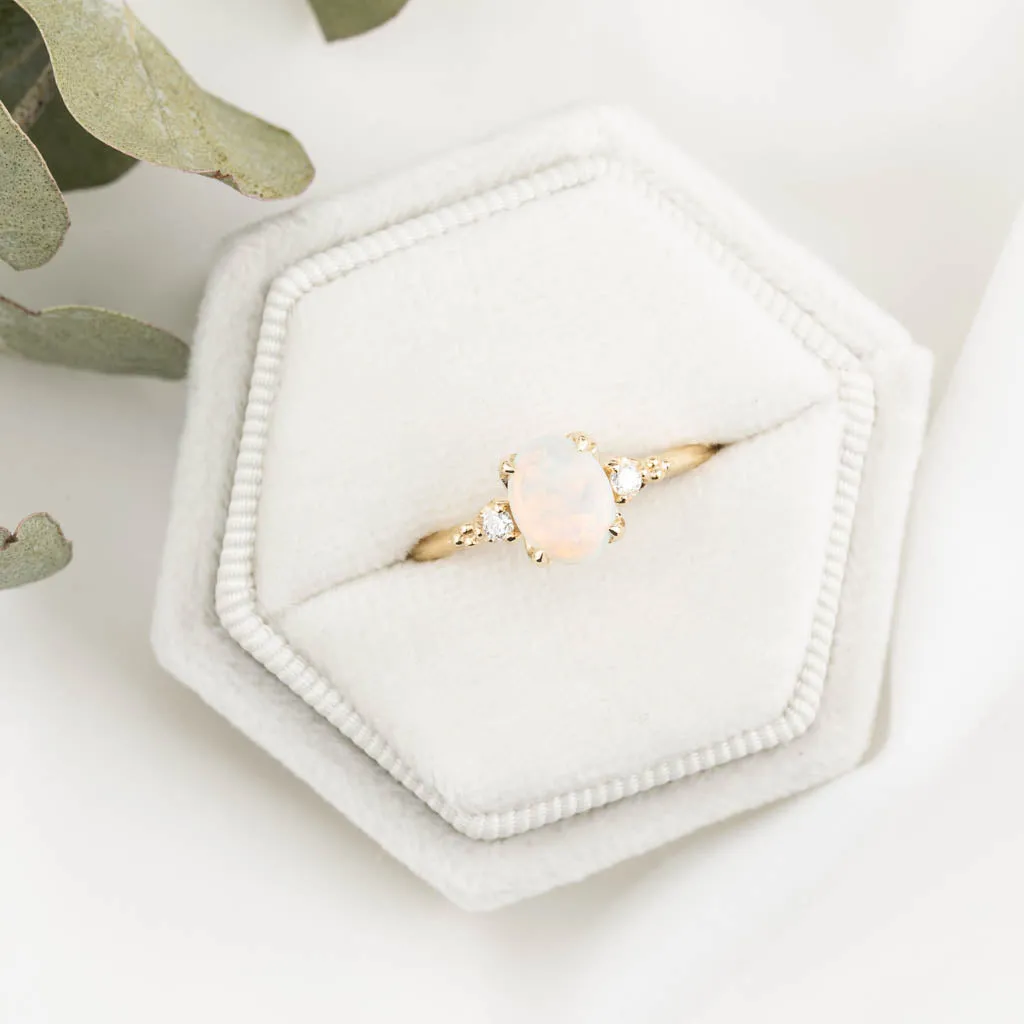 Estel Ring 0.6ct White Opal, 14K Yellow Gold (One of a kind)