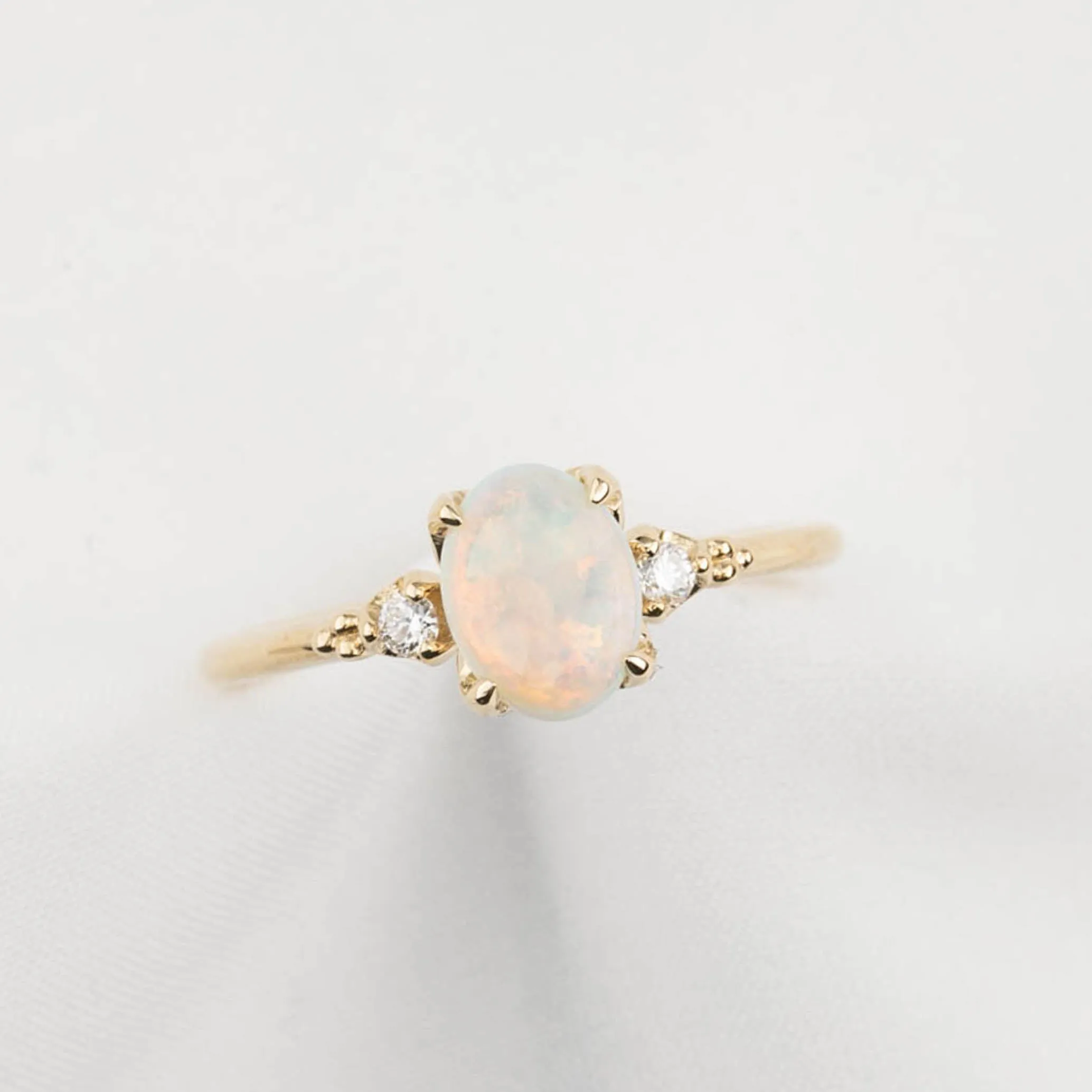 Estel Ring 0.6ct White Opal, 14K Yellow Gold (One of a kind)