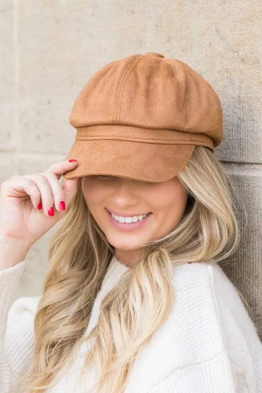 Faux Suede Newsboy Cap