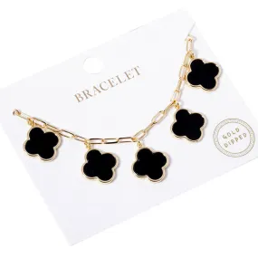 Gold Dipped Quatrefoil Charm Station Bracelet