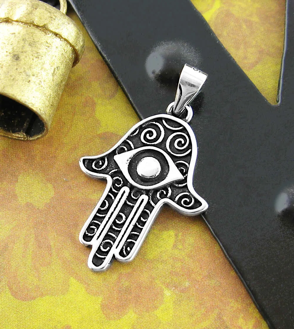 Hamsa Pendant With Evil Eye and Spirals