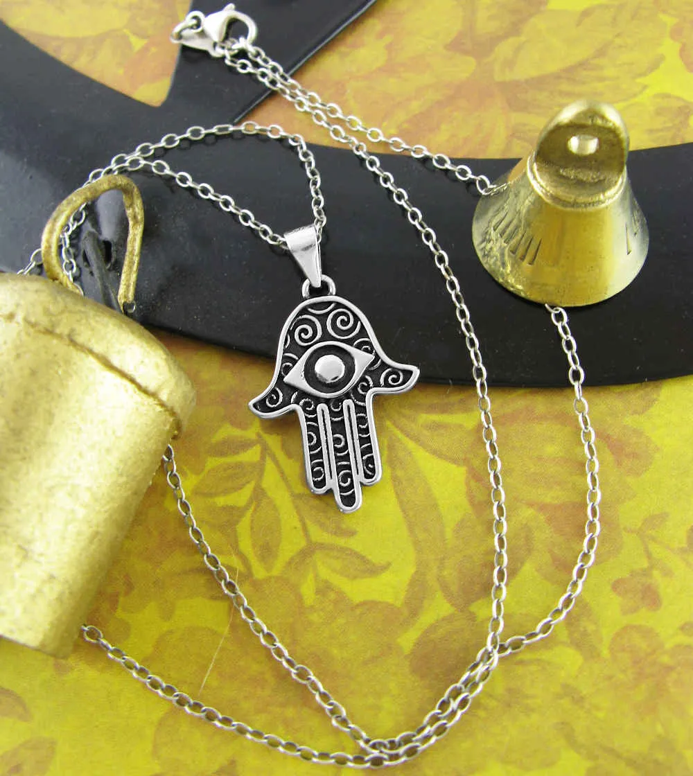 Hamsa Pendant With Evil Eye and Spirals