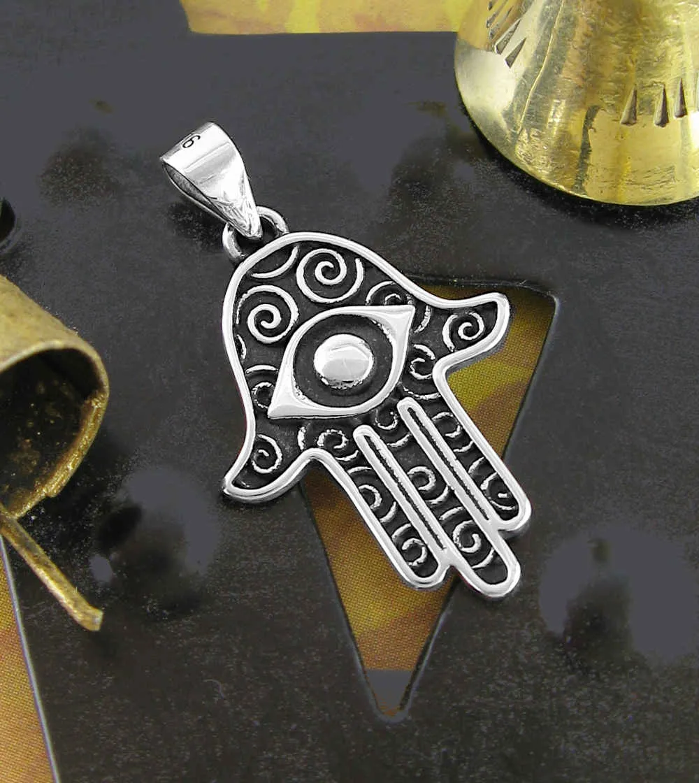 Hamsa Pendant With Evil Eye and Spirals