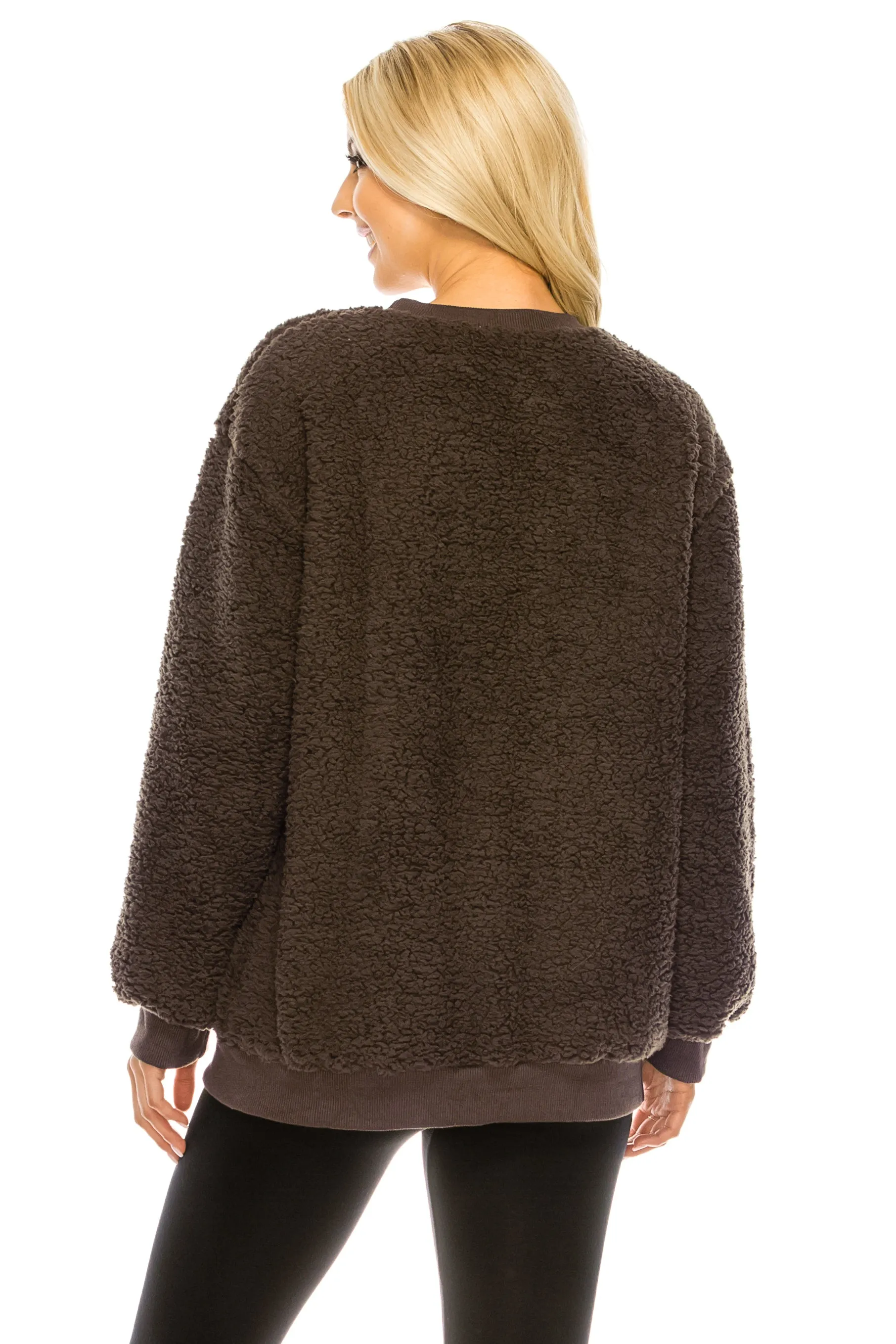 Haute Edition Pullover Crewneck Sherpa Fleece Sweatshirt