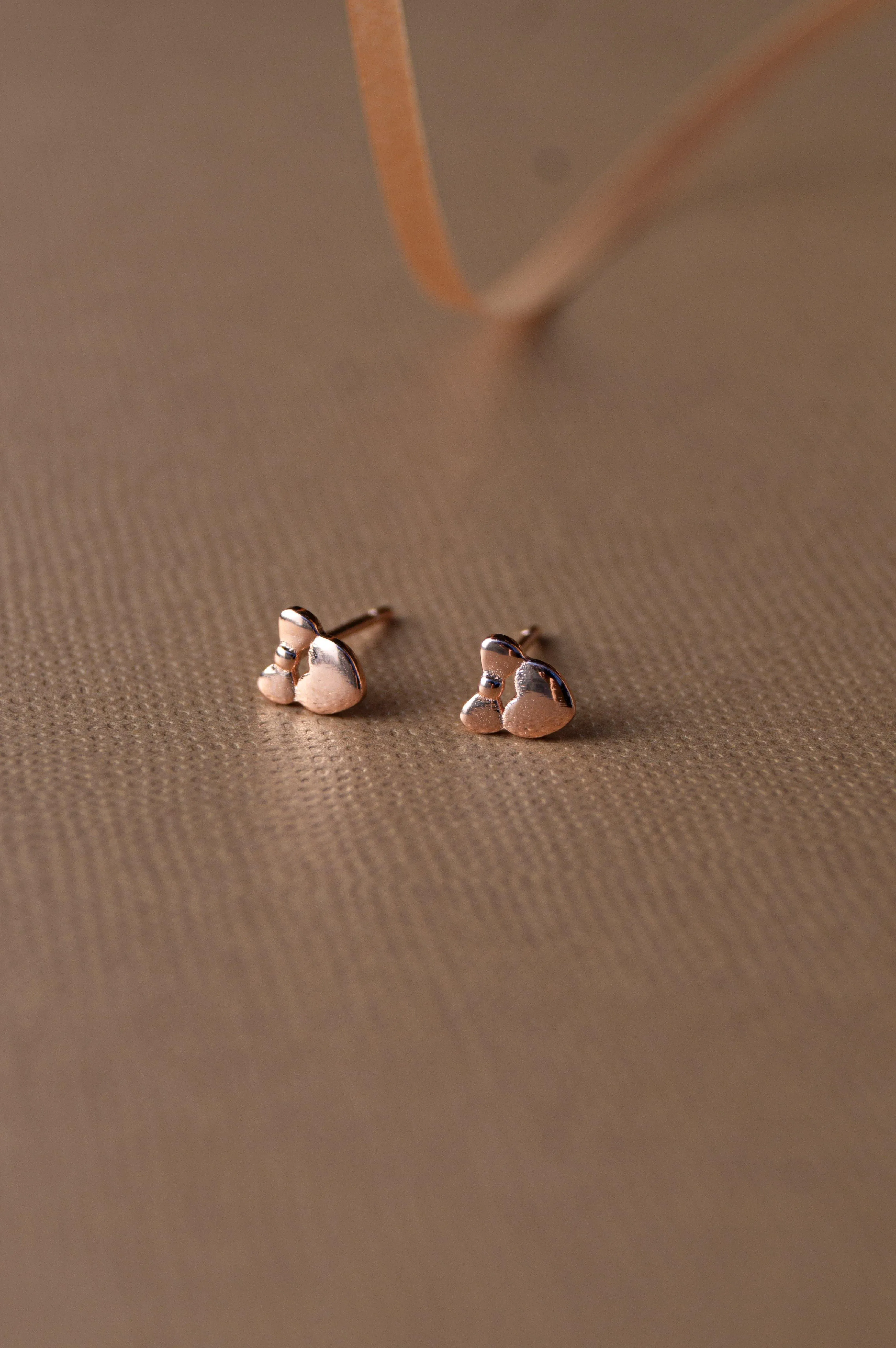 Heart With A Bow Gold Plated Mini Sterling Silver Stud Earrings