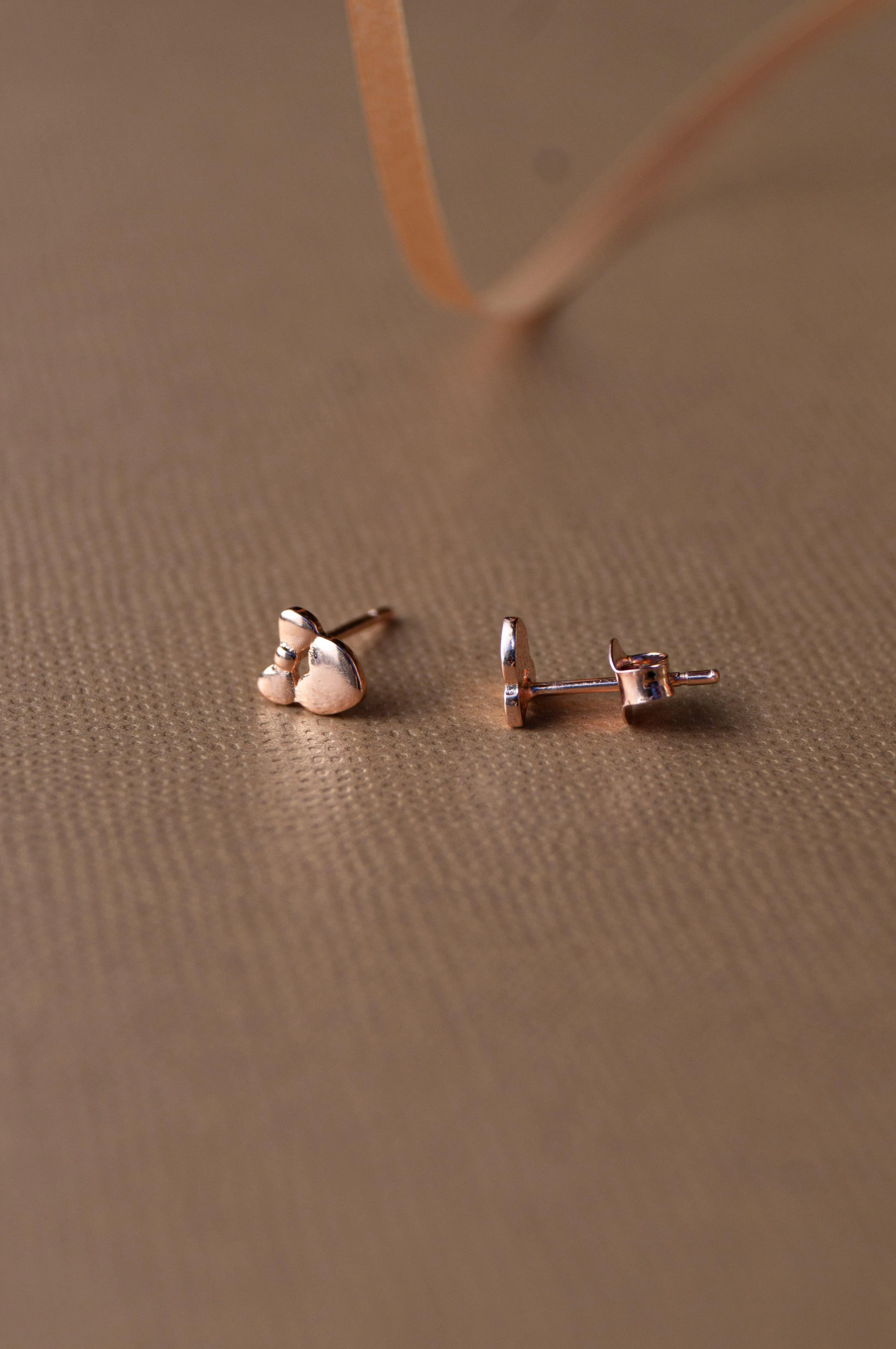 Heart With A Bow Gold Plated Mini Sterling Silver Stud Earrings