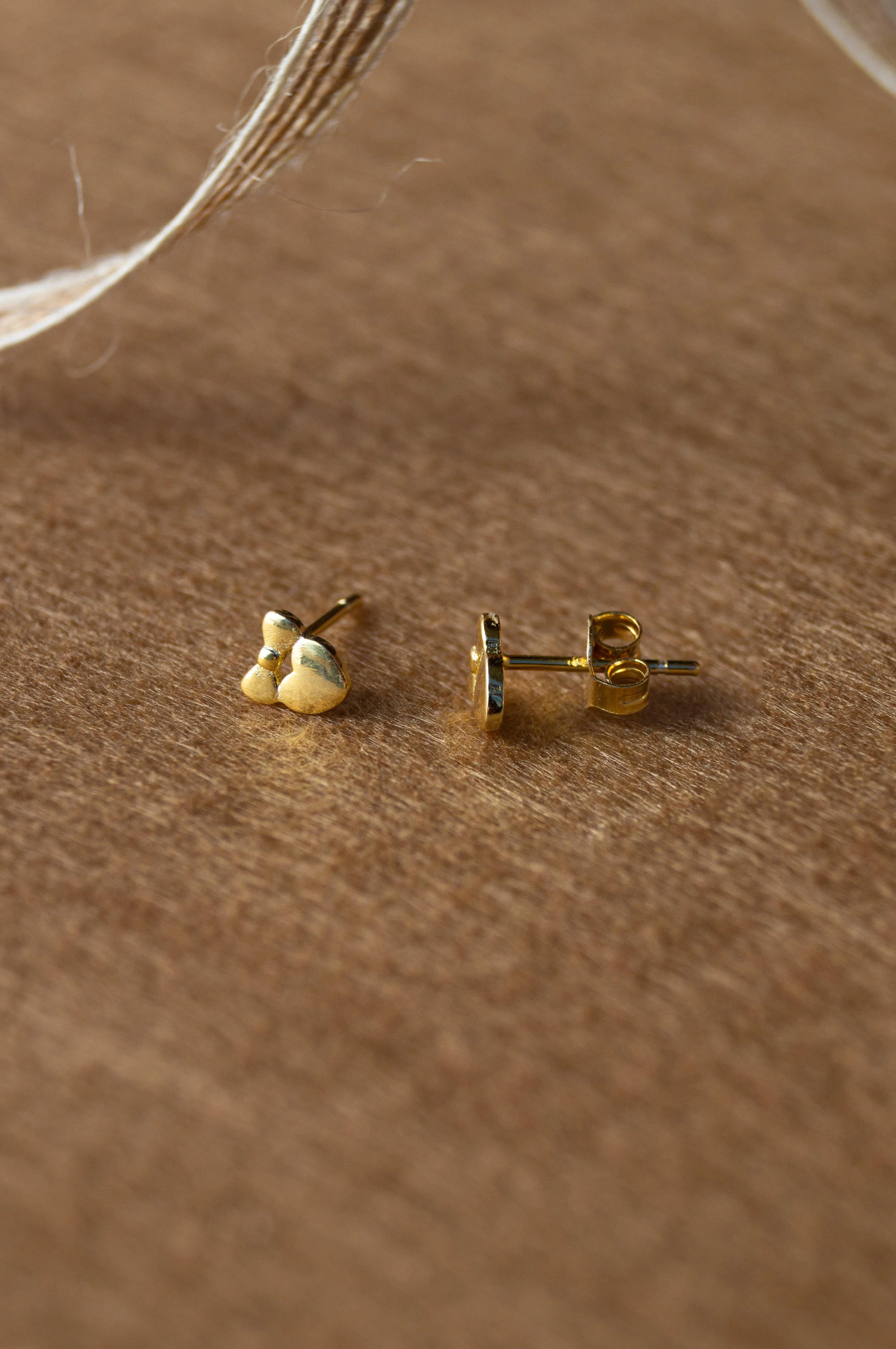 Heart With A Bow Gold Plated Mini Sterling Silver Stud Earrings