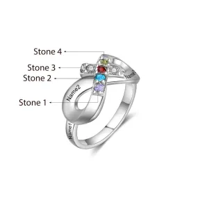 Infinity & Cross Customized 4 Names And Birthstones Ring for Women