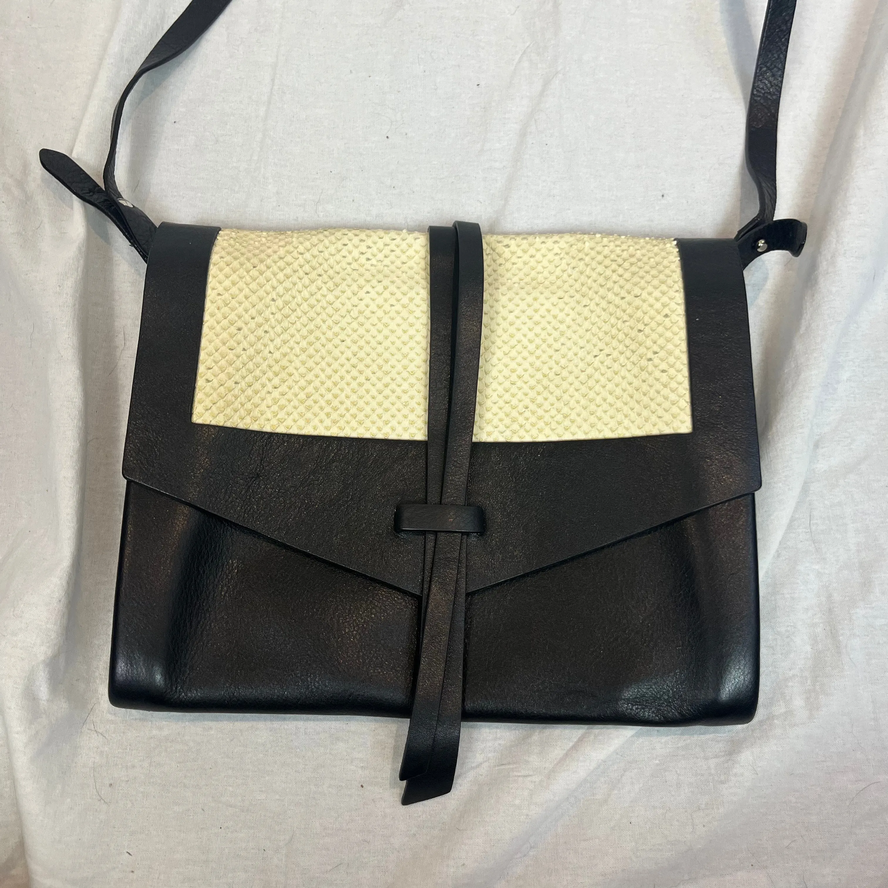 Isabel Marant Black & Cream Textured Leather Shoulder Bag