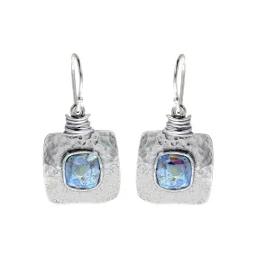 Israeli Window To The Sea Blue Roman Glass Earrings