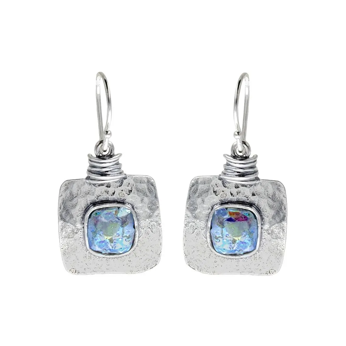 Israeli Window To The Sea Blue Roman Glass Earrings