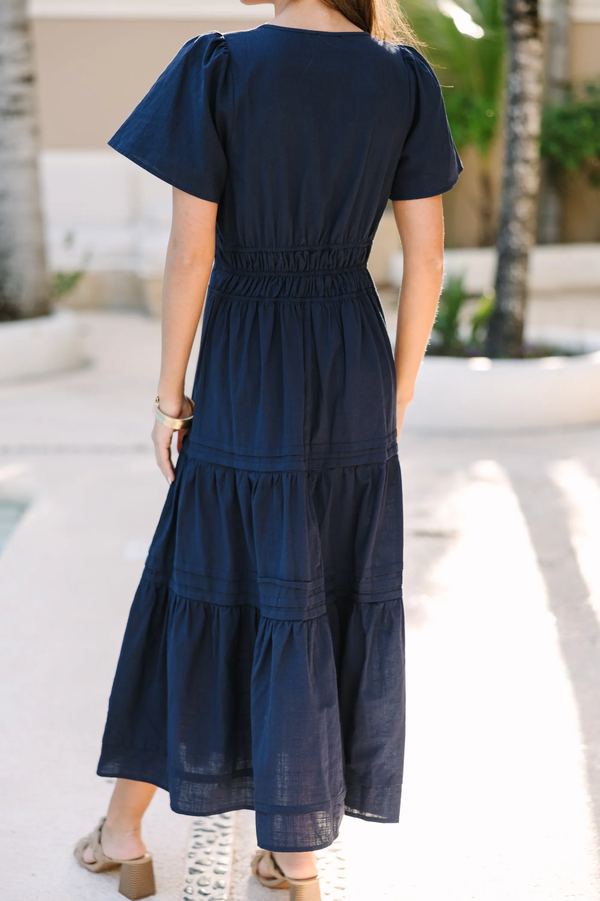 It's In The Air Navy Blue Tiered Midi Dress