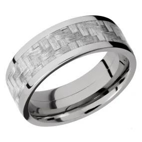 Lashbrook 8MM Titanium Men Wedding Band with a Silver Carbon Fiber Inlay