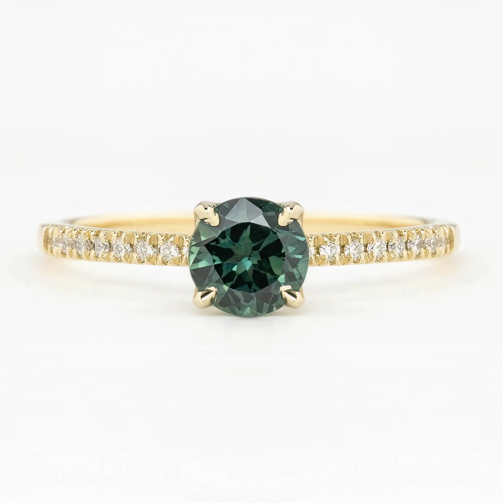 Maria Ring 0.80ct Green Queensland Round Sapphire Ring, 14k Yellow Gold (One of a kind)