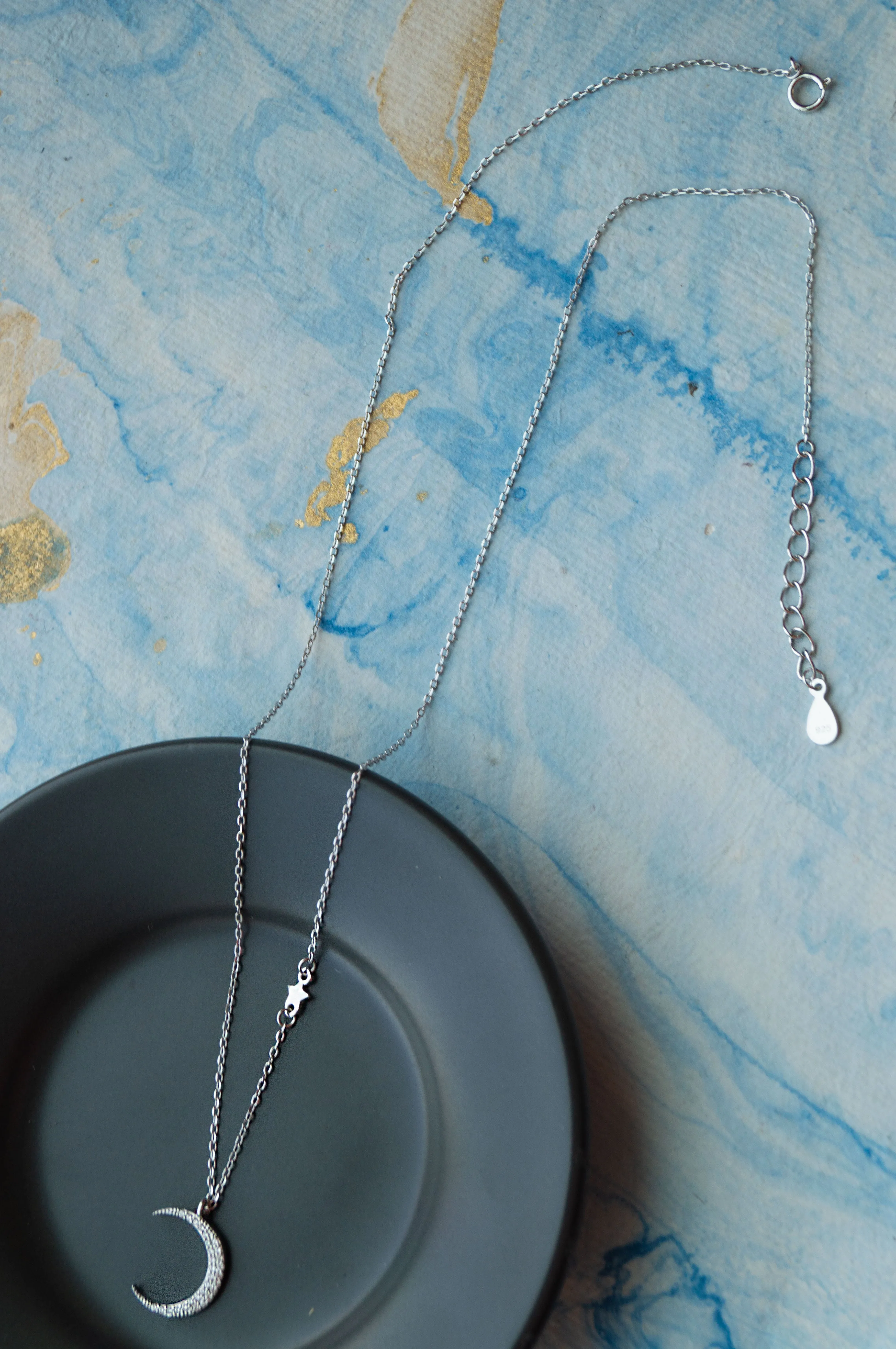 Moon And Stars Sterling Silver Chain Necklace