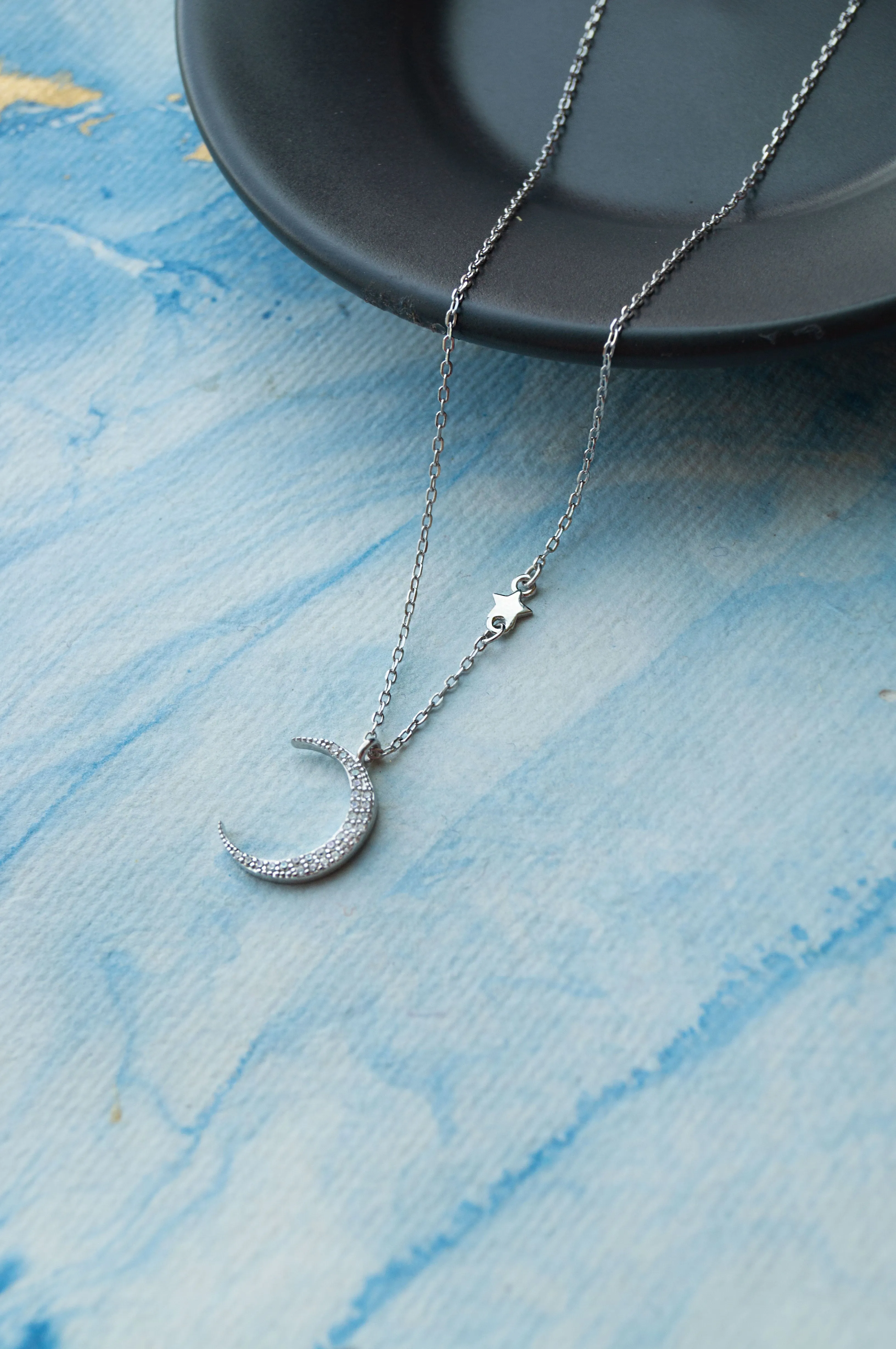 Moon And Stars Sterling Silver Chain Necklace