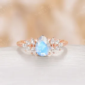 Moonstone Vintage Pear Cluster Engagement Ring Rose Gold